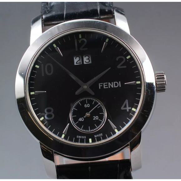 Fendi Watch 2100G DayDate 35mm Swiss Made Quartz W/ Black Leather Band & Battery - Picture 3 of 11